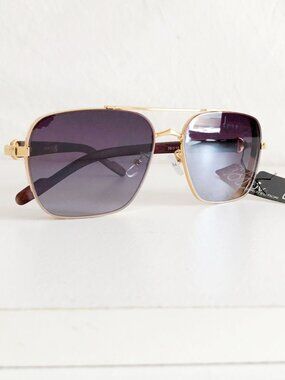 Gold Square Aviator Sunglasses Dark Gradient Lens